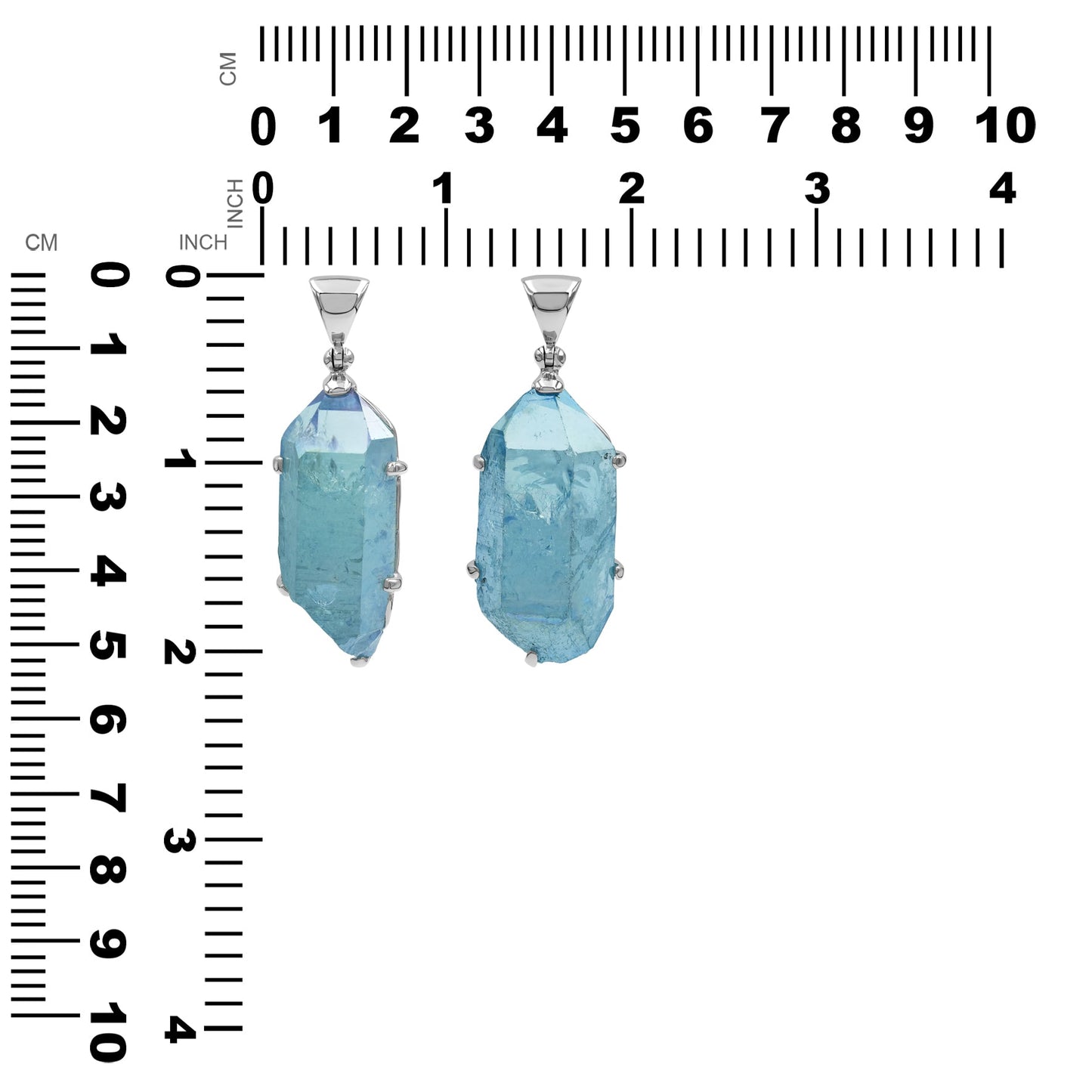 Starborn Aqua Aura Quartz Crystal Prong Set Pendant in Sterling Silver - Large
