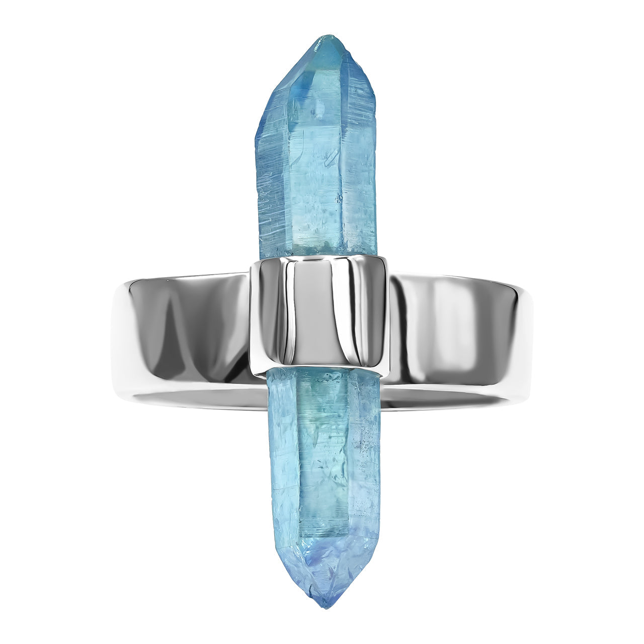 Starborn Aqua Aura Quartz Crystal with Silver Band Ring in Sterling Silver