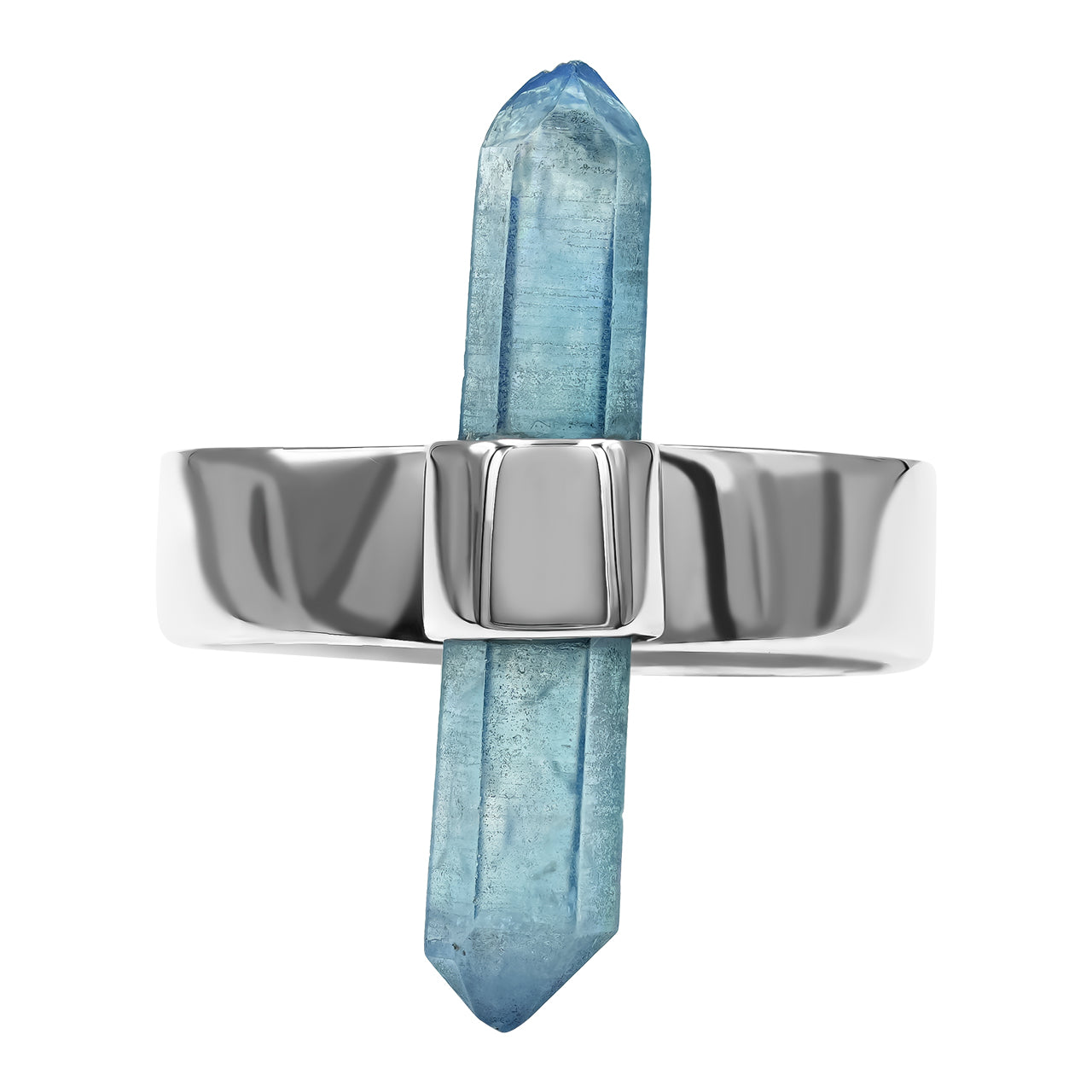 Starborn Aqua Aura Quartz Crystal with Silver Band Ring in Sterling Silver