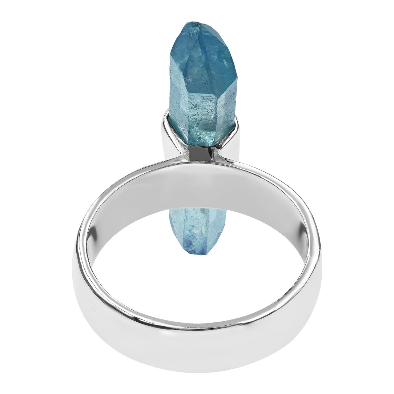 Starborn Aqua Aura Quartz Crystal with Silver Band Ring in Sterling Silver