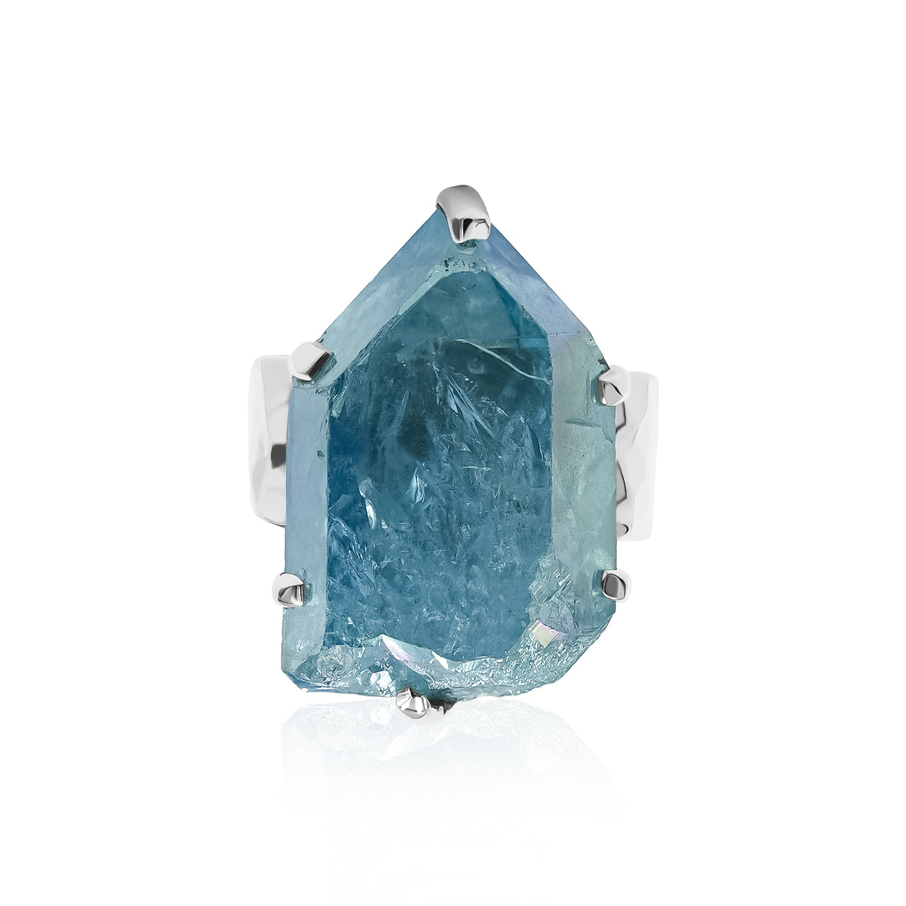 Starborn Aqua Aura Quartz Crystal Prong Set Ring in Sterling Silver