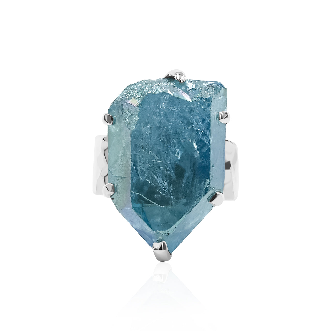 Starborn Aqua Aura Quartz Crystal Prong Set Ring in Sterling Silver