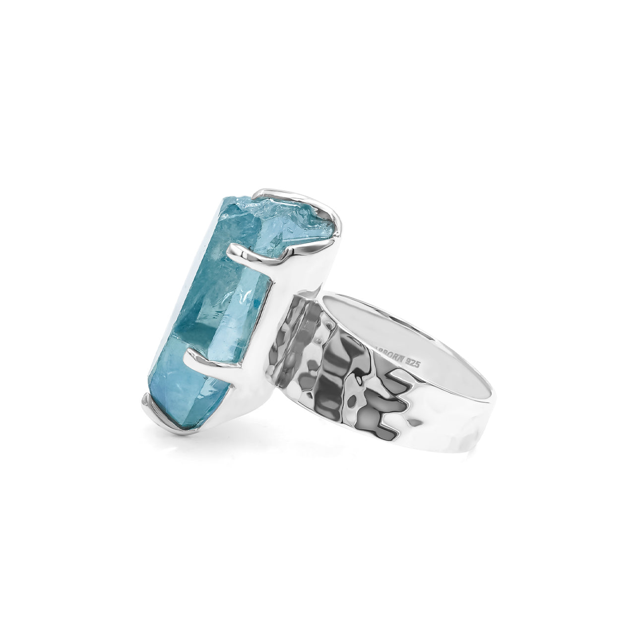 Starborn Aqua Aura Quartz Crystal Prong Set Ring in Sterling Silver