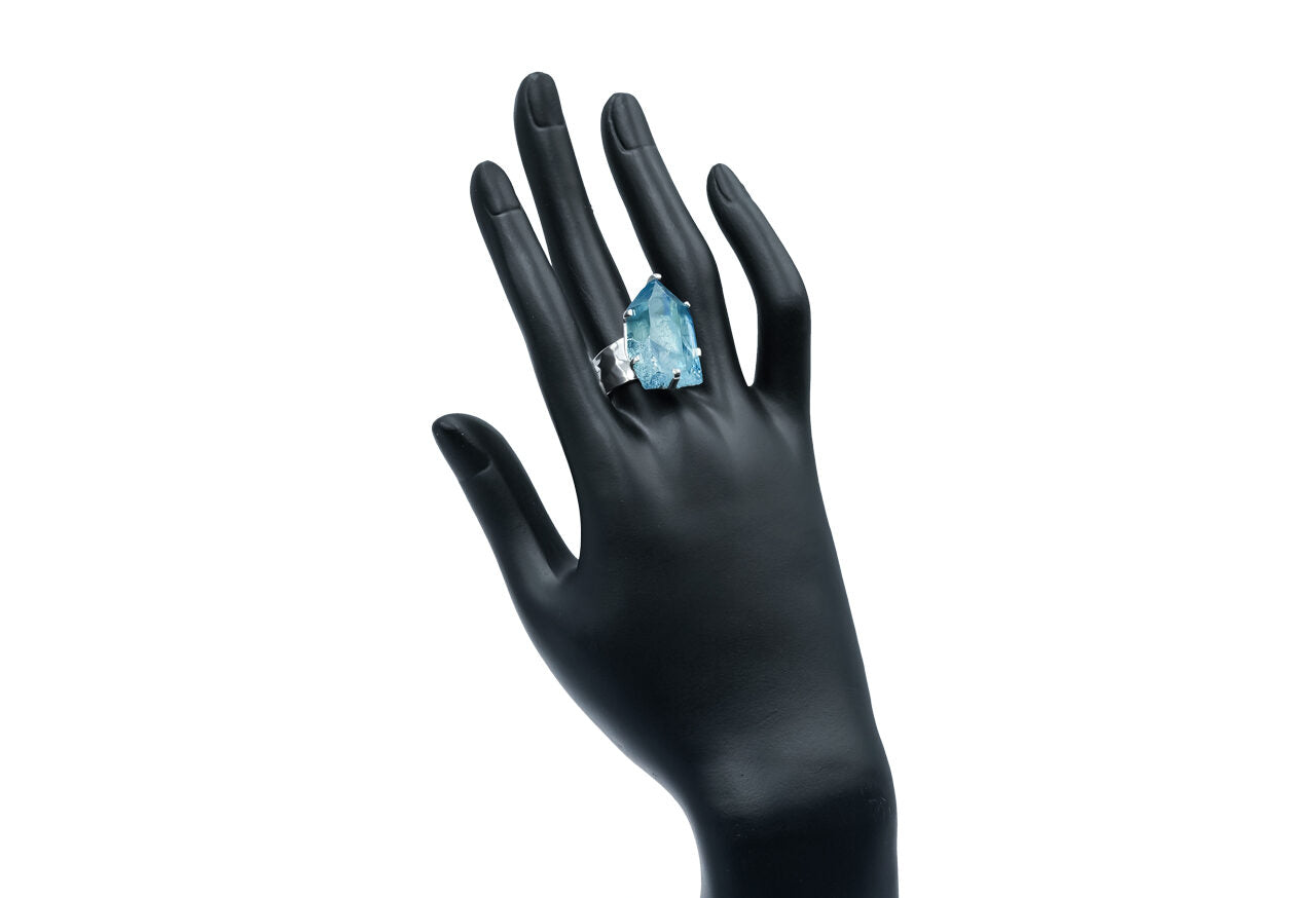 Starborn Aqua Aura Quartz Crystal Prong Set Ring in Sterling Silver