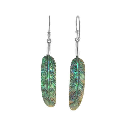 Starborn Carved Abalone Shell Feather Earrings in Sterling Silver