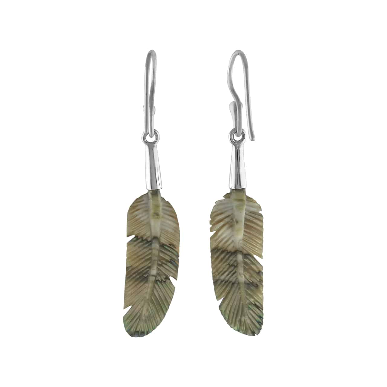 Starborn Carved Abalone Shell Feather Earrings in Sterling Silver