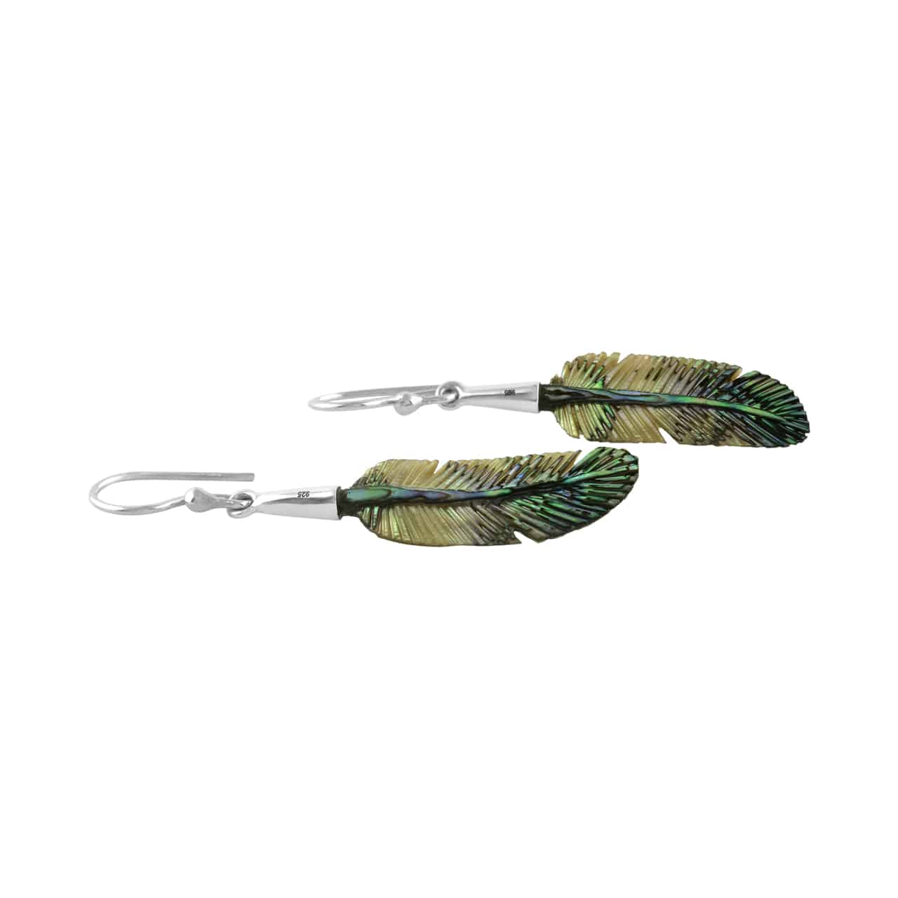 Starborn Carved Abalone Shell Feather Earrings in Sterling Silver