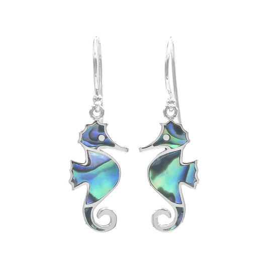 Starborn Abalone Shell Seahorse Earrings in Sterling Silver