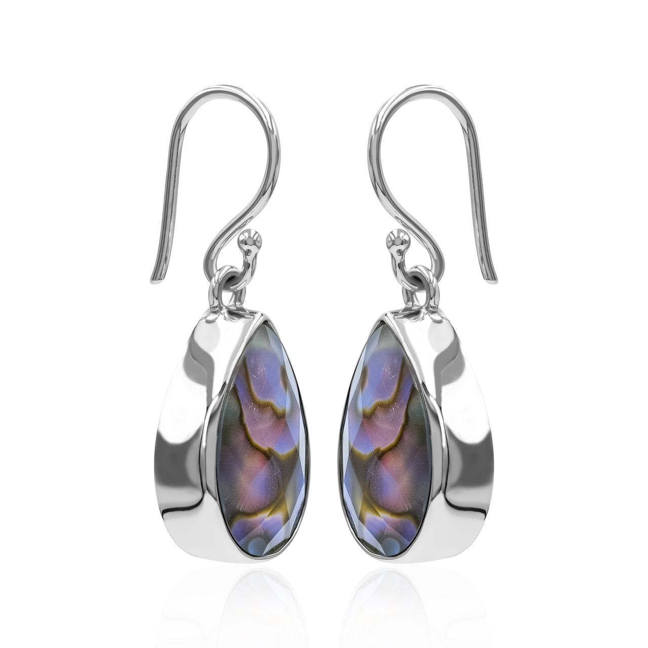 Starborn Abalone Shell Pear Faceted Earrings in Sterling Silver