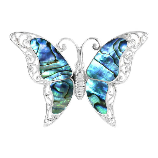Starborn Abalone Shell Large Butterfly Pendant Pin in Sterling Silver