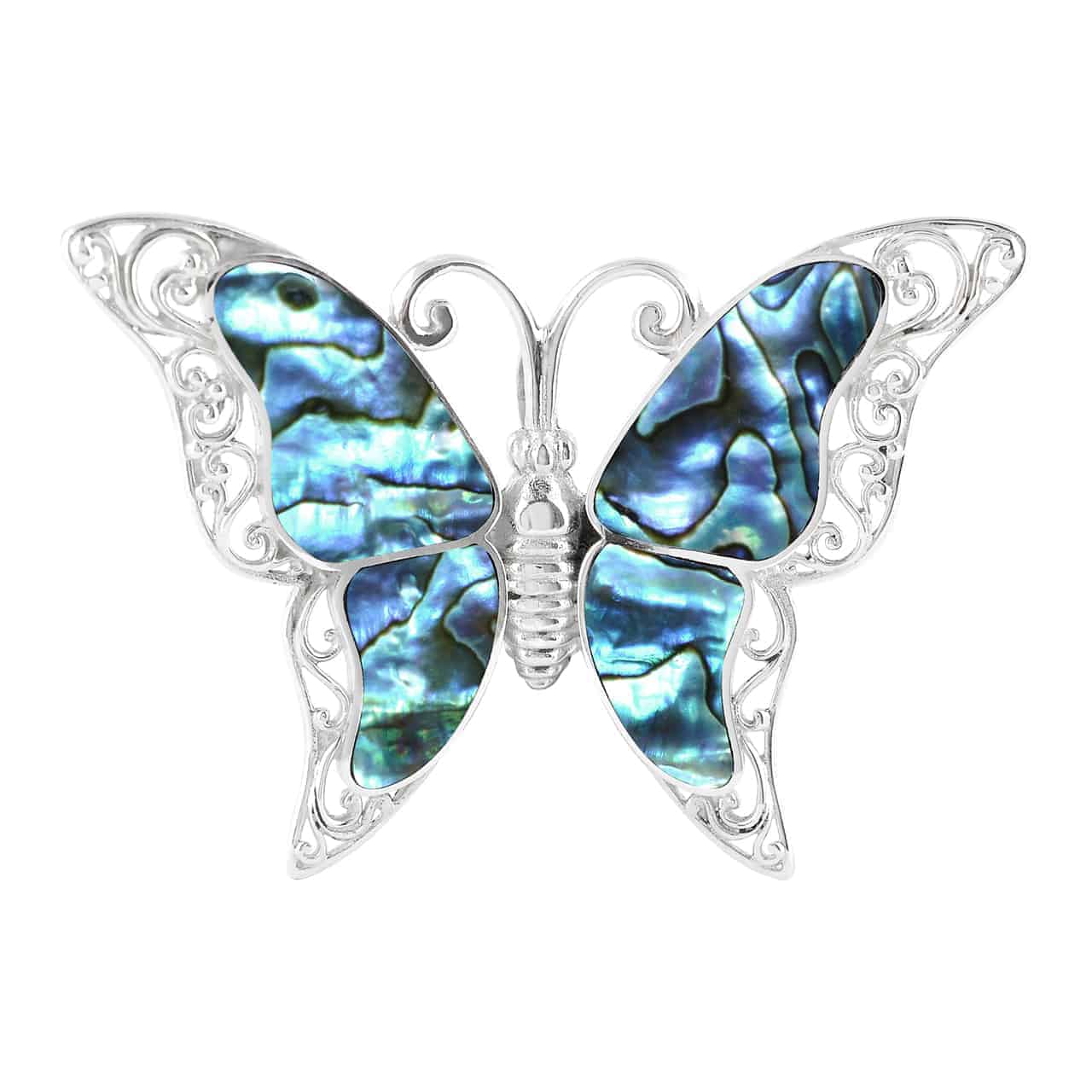 Starborn Abalone Shell Large Butterfly Pendant Pin in Sterling Silver
