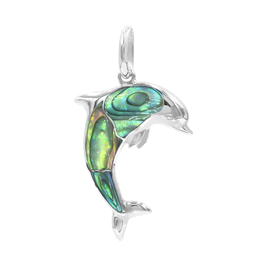 Starborn Gemstone Inlay Dolphin Pendant in Sterling Silver