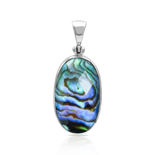 Starborn Faceted Abalone Shell Oval Pendant with Quartz Doublet in Sterling Silver
