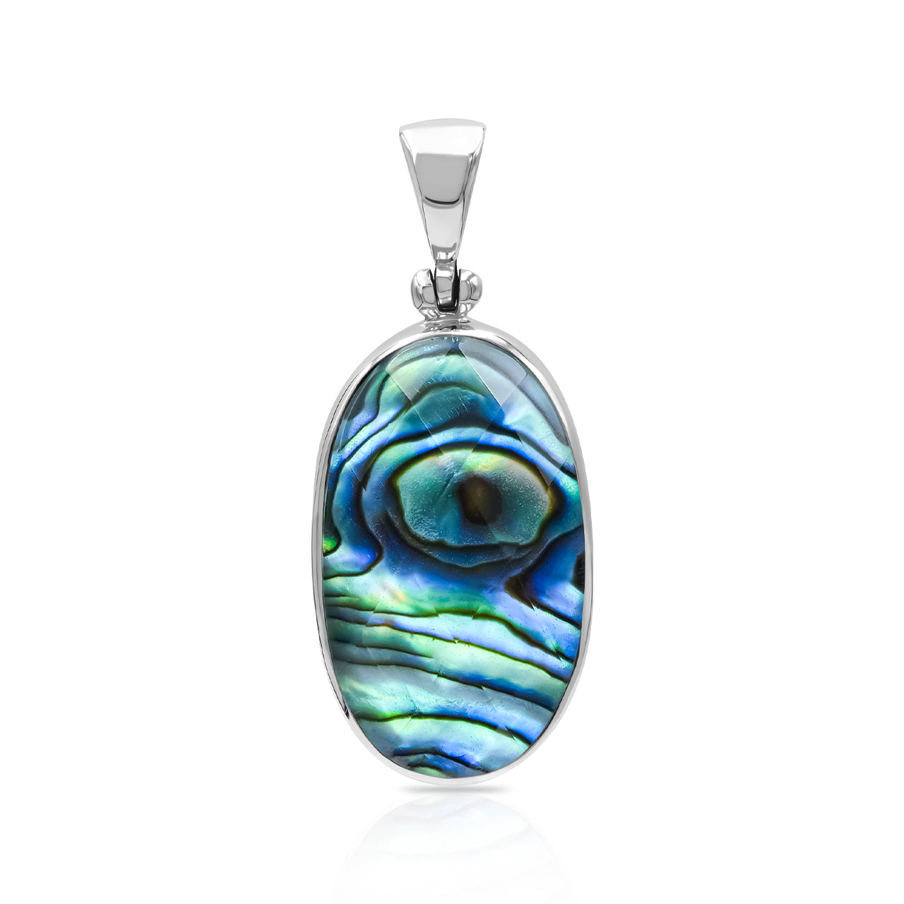 Starborn Faceted Abalone Shell Oval Pendant with Quartz Doublet in Sterling Silver