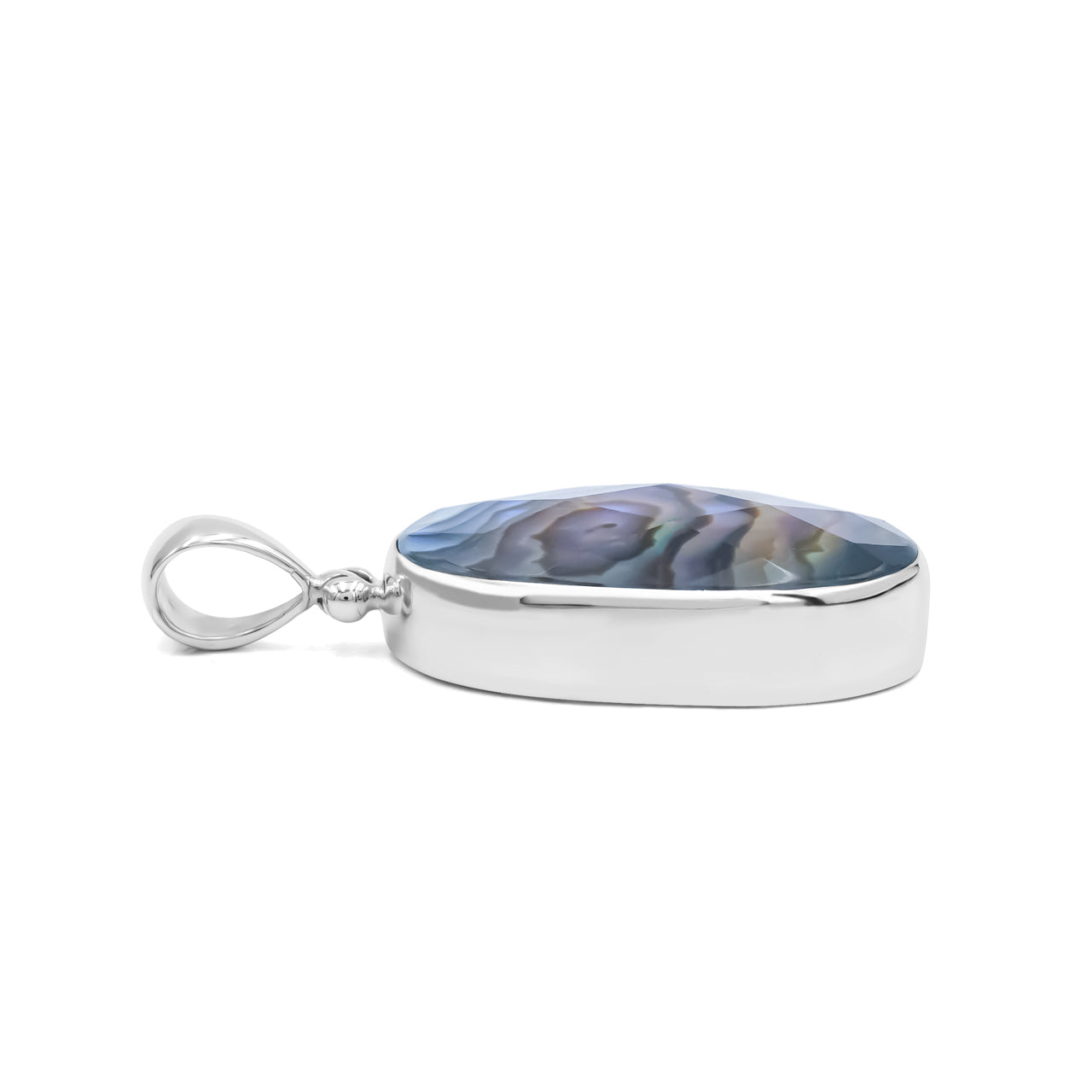 Starborn Faceted Abalone Shell Oval Pendant with Quartz Doublet in Sterling Silver