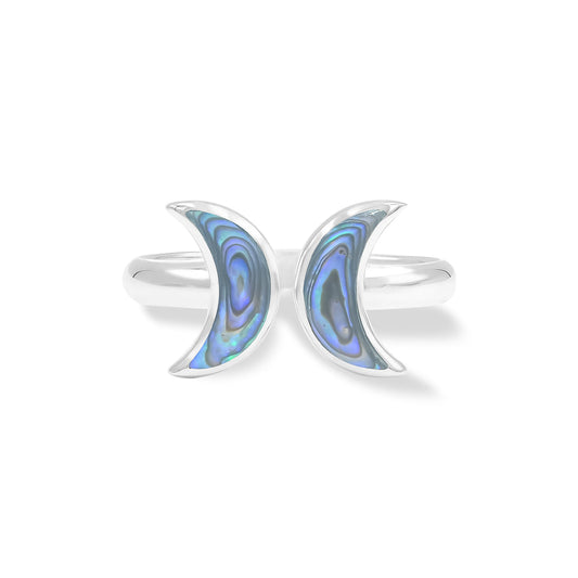Starborn Abalone Shell Double Crescent Moon Rings in Sterling Silver