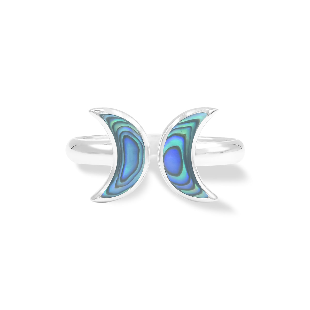 Starborn Abalone Shell Double Crescent Moon Rings in Sterling Silver