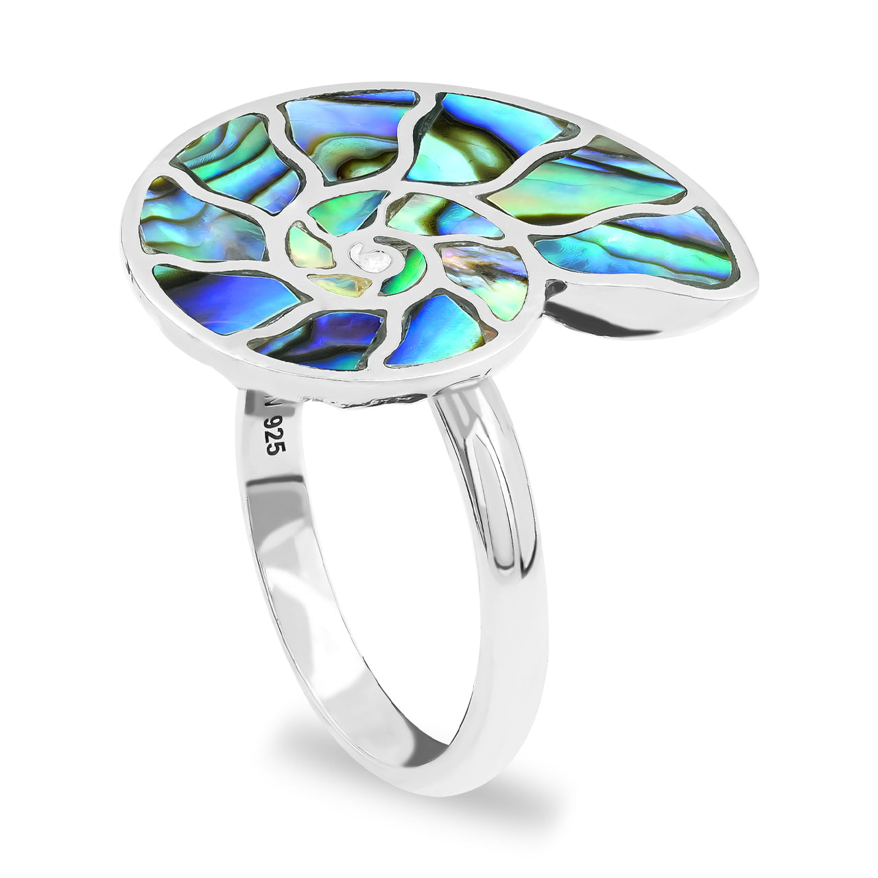 Starborn Abalone Shell Inlay Nautilus Ring in Sterling Silver