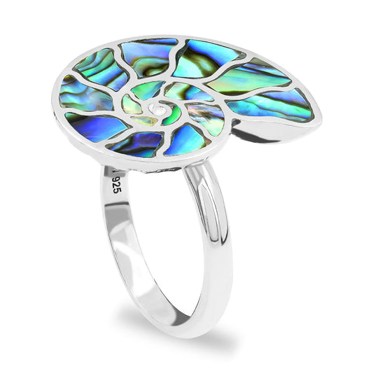 Starborn Abalone Shell Inlay Nautilus Ring in Sterling Silver