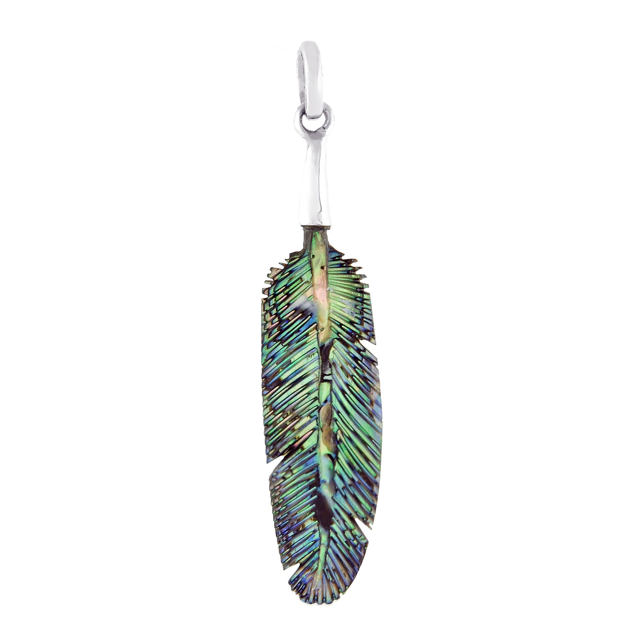 Starborn Abalone Shell Feather Pendant and Earrings Set in Sterling Silver