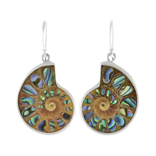 Starborn Ammonite with Abalone Shell Inlay Earrings in Sterling Silver - Small