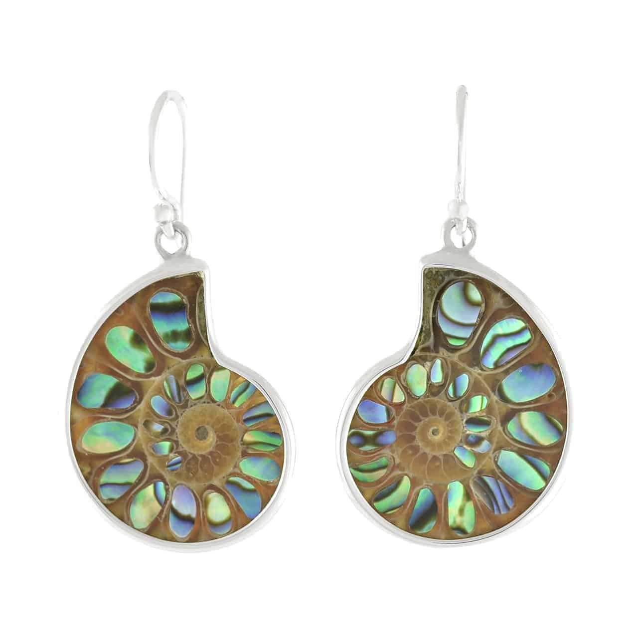 Starborn Ammonite with Abalone Shell Inlay Earrings in Sterling Silver - Small