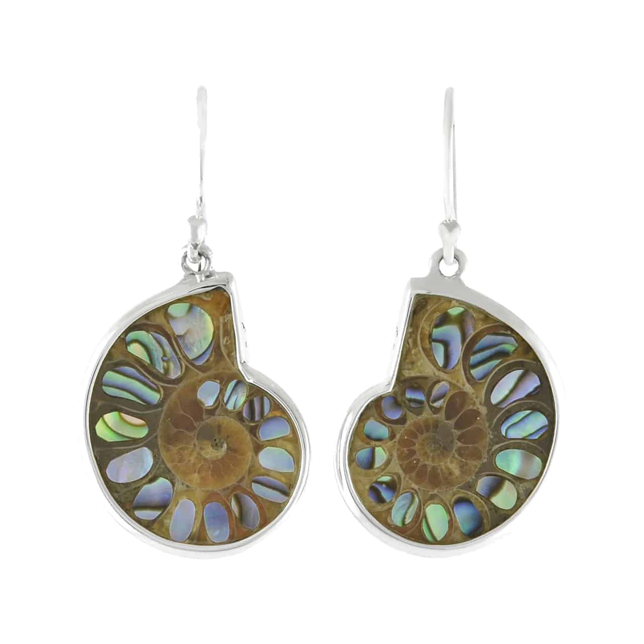 Starborn Ammonite with Inlaid Abalone Shell Earrings in Sterling Silver