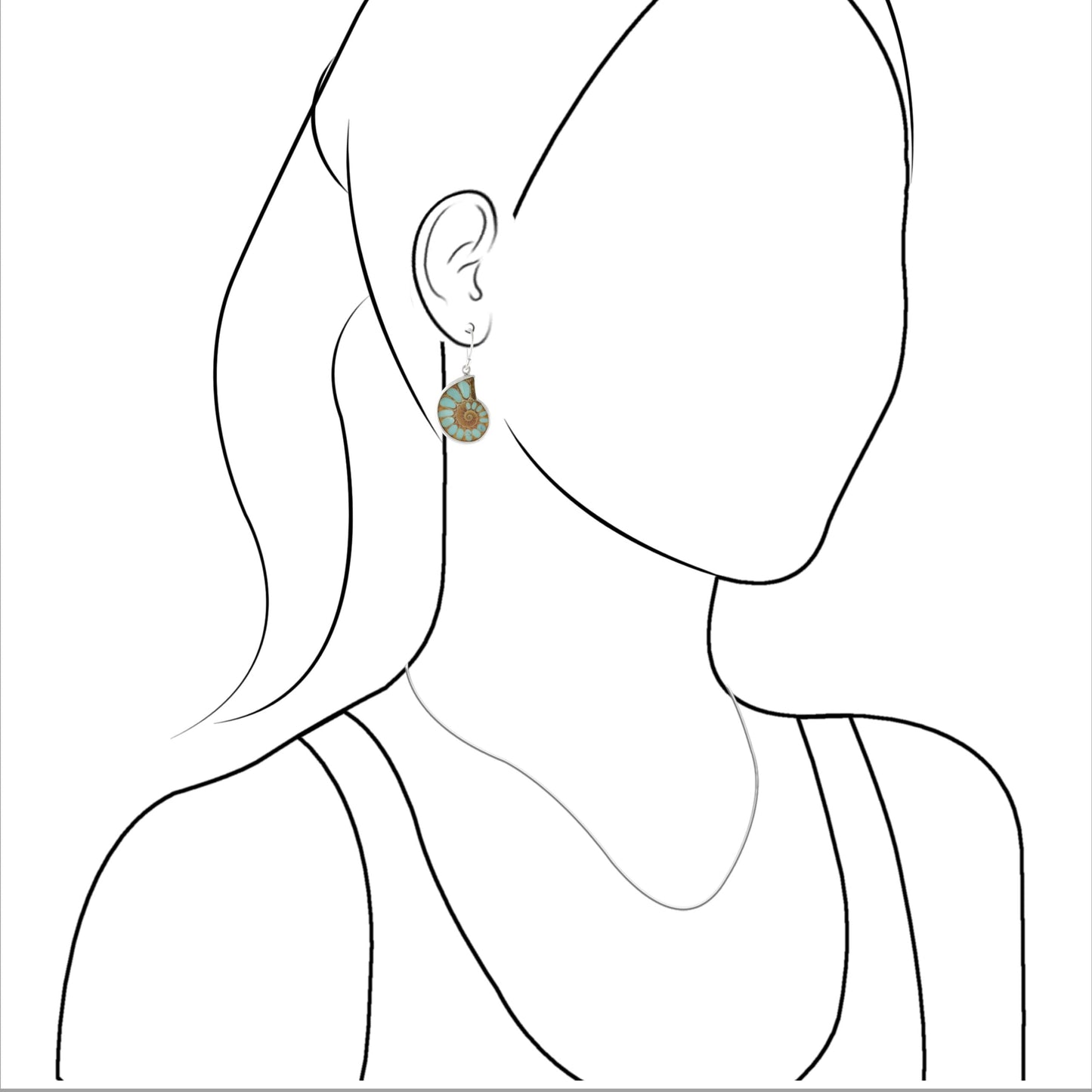 Starborn Ammonite with Turquoise Inlay Earrings in Sterling Silver