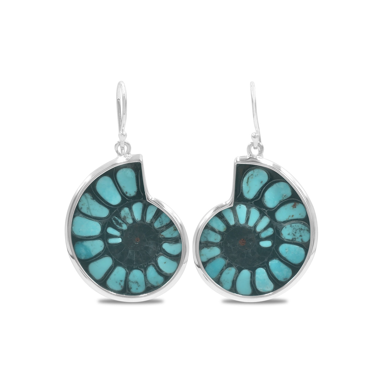 Starborn Turquoise Inlaid Black Ammonite Earrings in Sterling Silver