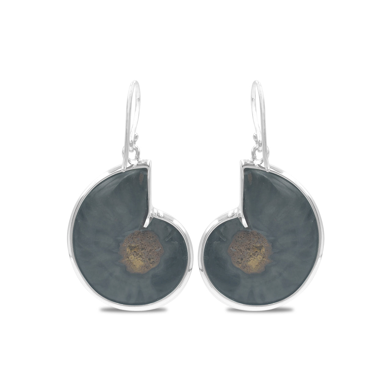 Starborn Turquoise Inlaid Black Ammonite Earrings in Sterling Silver