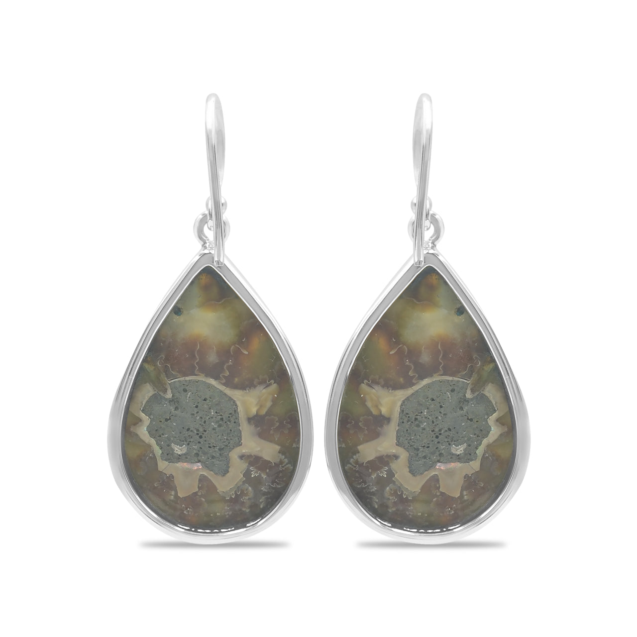 Starborn Ammonite with Turquoise Inlay Pear-Shaped Earrings in Sterling Silver