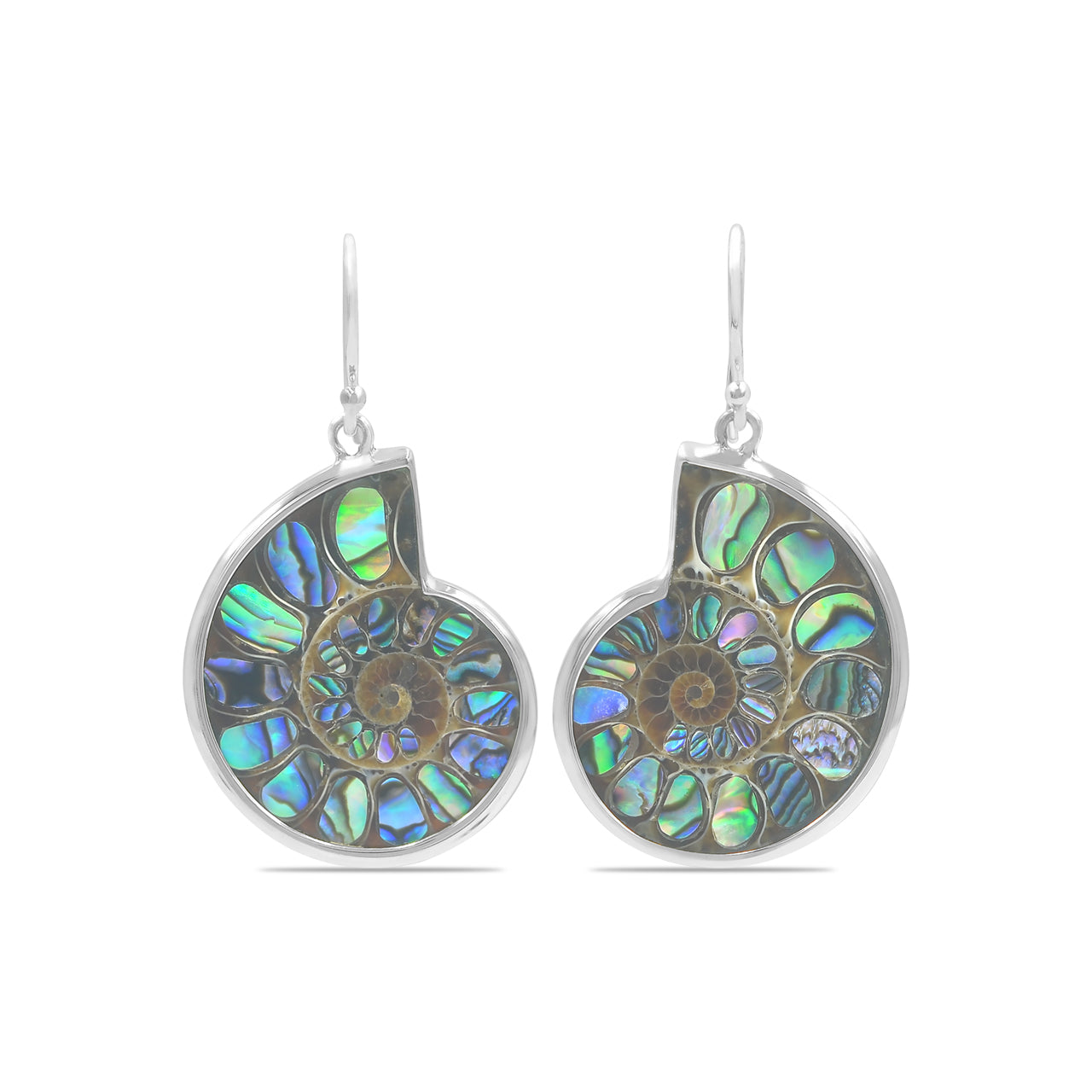 Starborn Ammonite with Abalone Shell Inlay Earrings in Sterling Silver