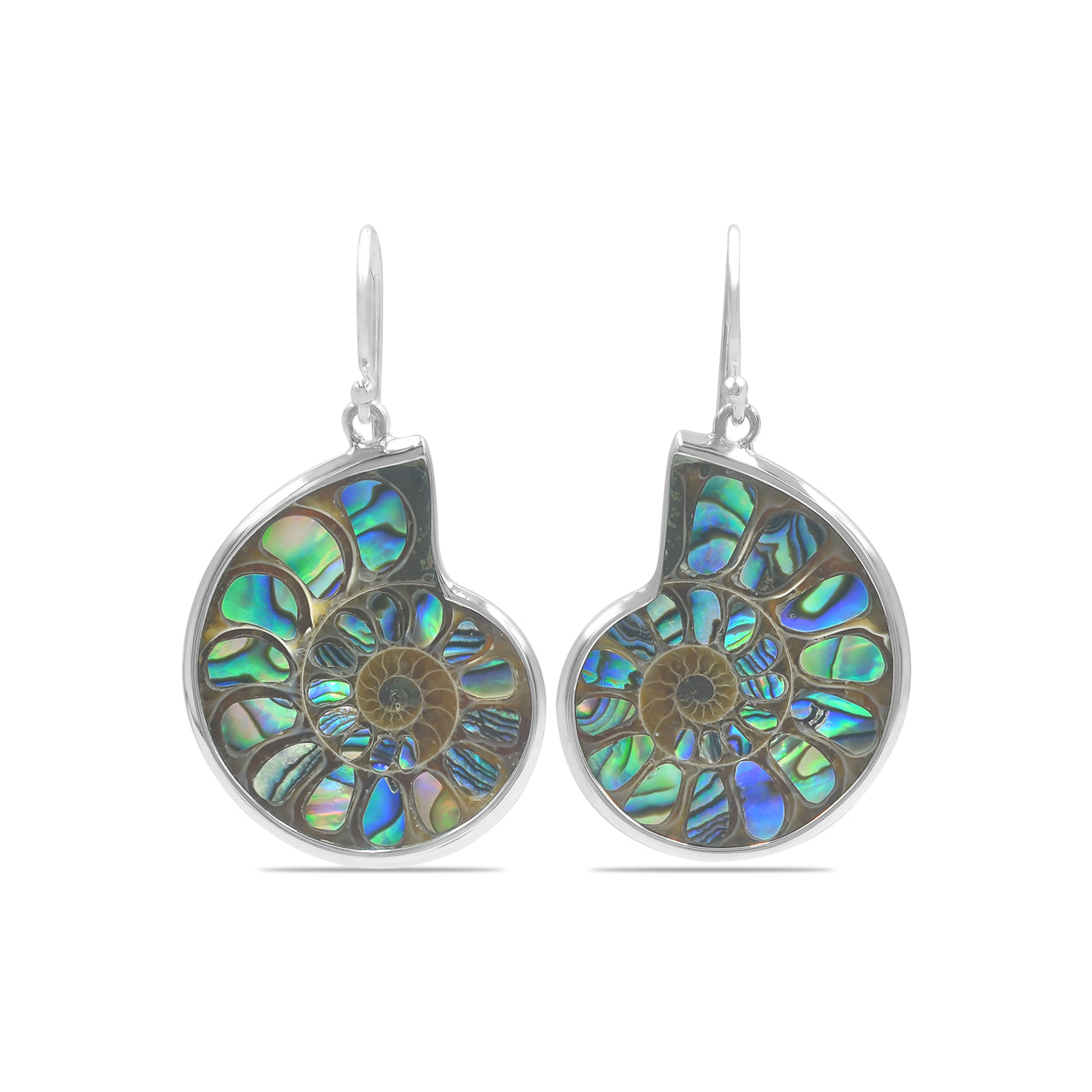 Starborn Ammonite with Abalone Shell Inlay Earrings in Sterling Silver