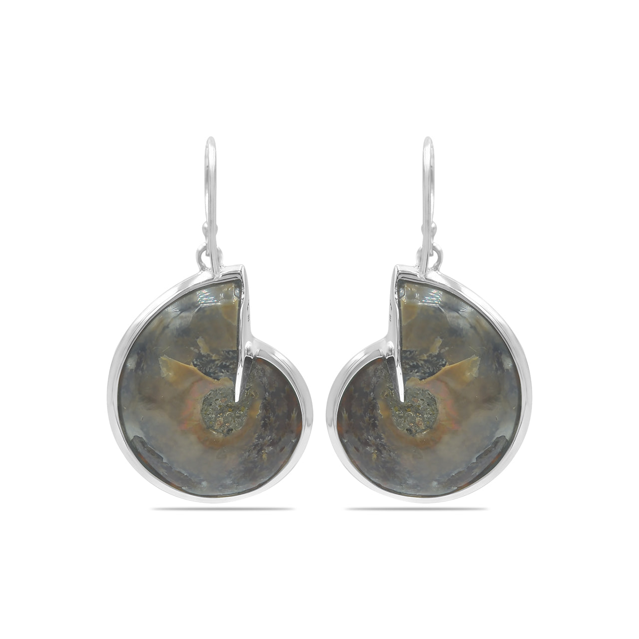Starborn Ammonite with Abalone Shell Inlay Earrings in Sterling Silver