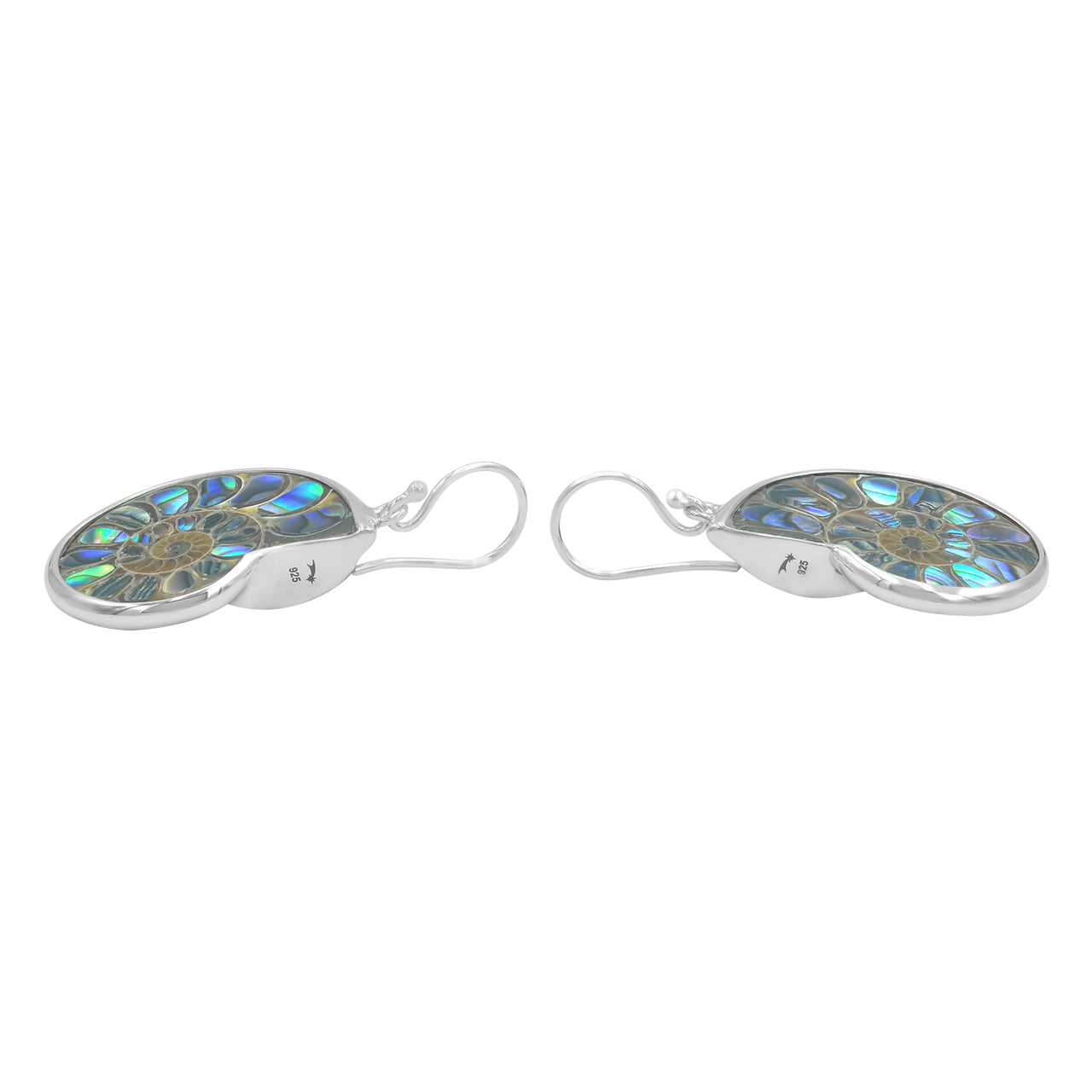Starborn Ammonite with Abalone Shell Inlay Earrings in Sterling Silver