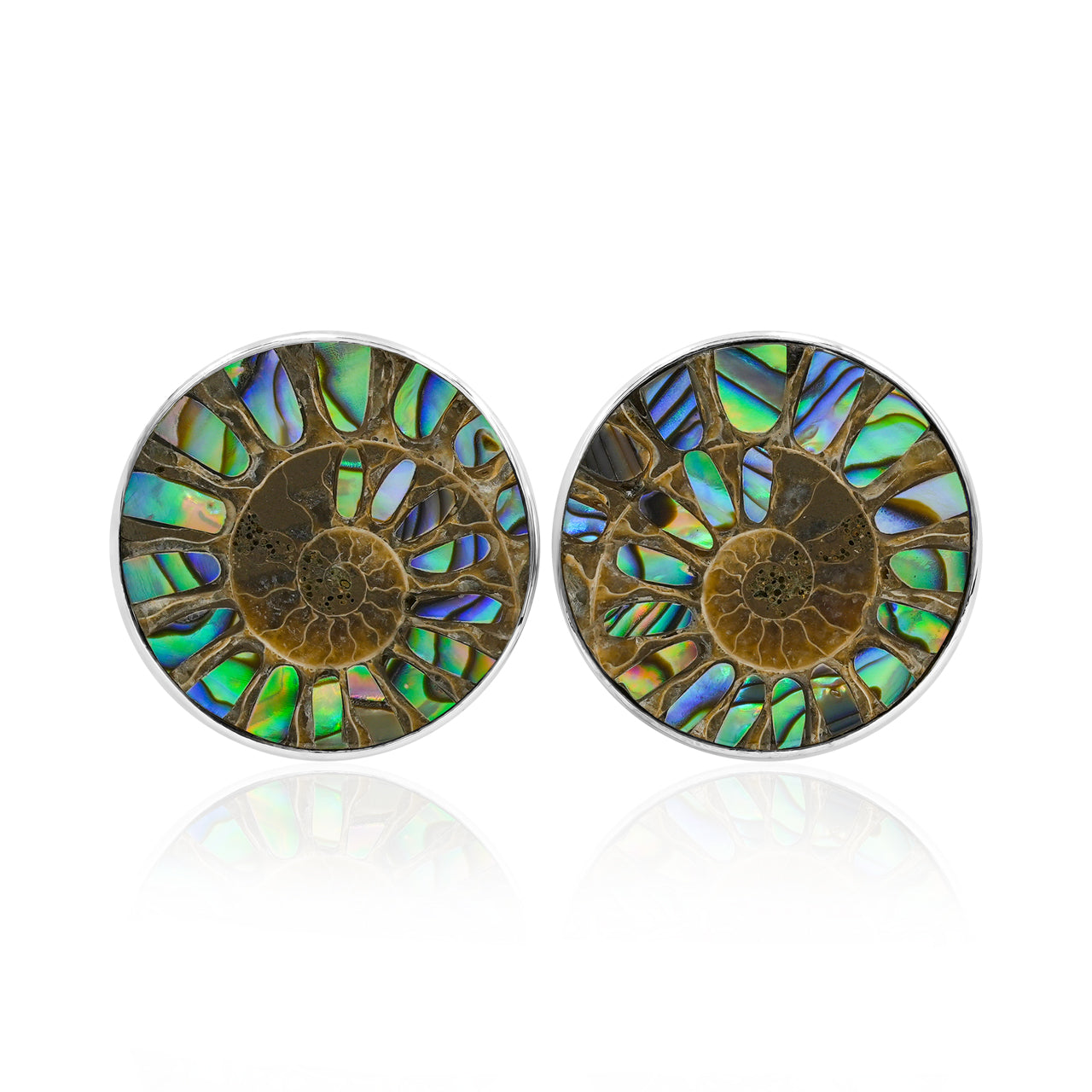 Starborn Ammonite with Abalone Shell Inlay Post Style Earrings in Sterling Silver