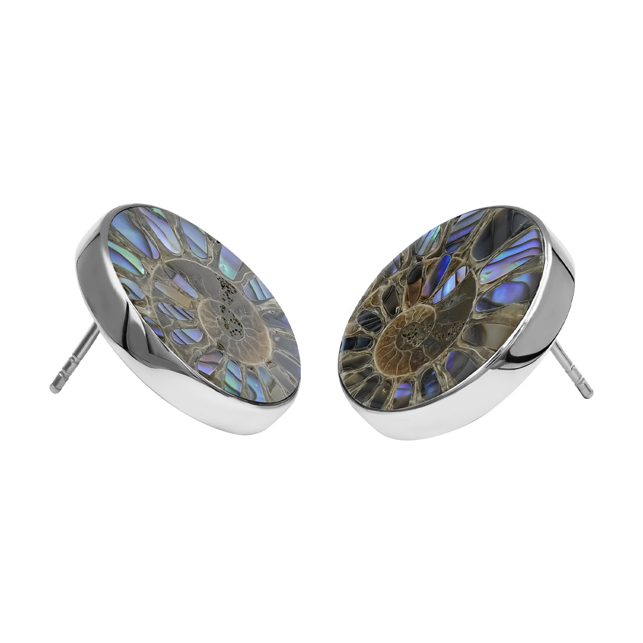 Starborn Ammonite with Abalone Shell Inlay Post Style Earrings in Sterling Silver