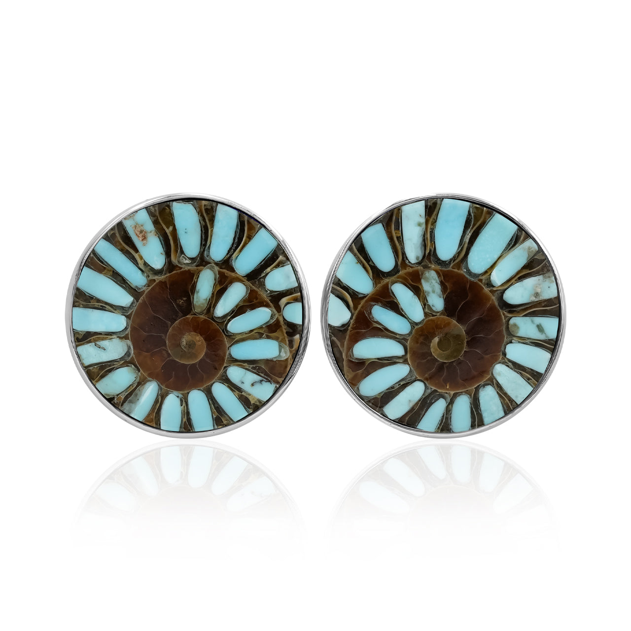 Starborn Ammonite with Sleeping Beauty Turquoise Inlay Post Earrings in Sterling Silver