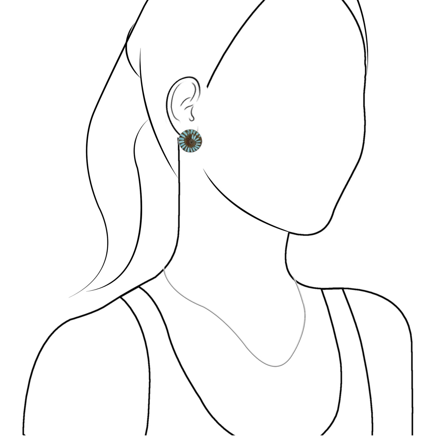 Starborn Ammonite with Sleeping Beauty Turquoise Inlay Post Earrings in Sterling Silver