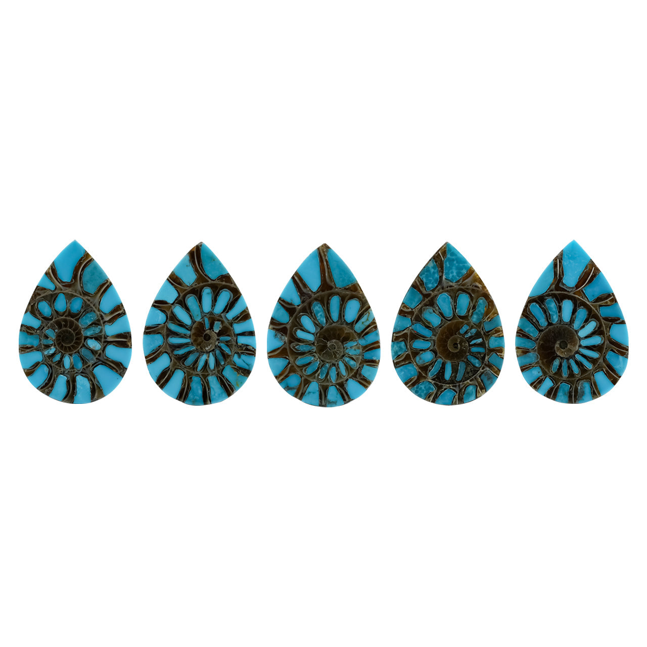 Starborn Ammonite with Turquoise Inlay Pear Cabochon 18 x 25 mm - 1 Piece