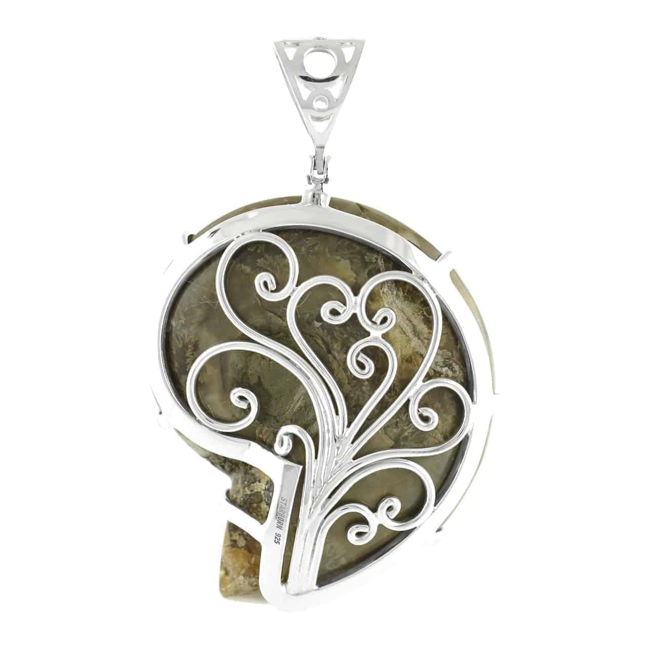 Starborn Ammonite with Ammolite Pendant and Filigree Bail in Sterling Silver
