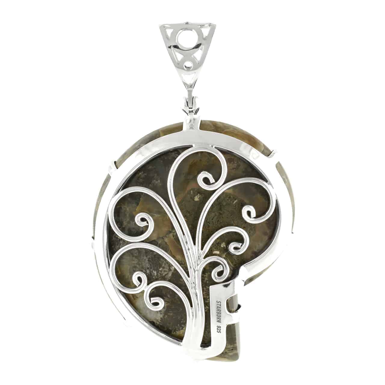 Starborn Ammonite with Mother of Pearl Inlay, Prong Set Pendant