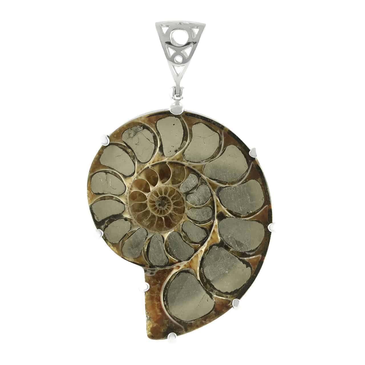 Starborn Pyrite Inlaid Ammonite Pendant with Sterling Silver Filigree Detail - Large