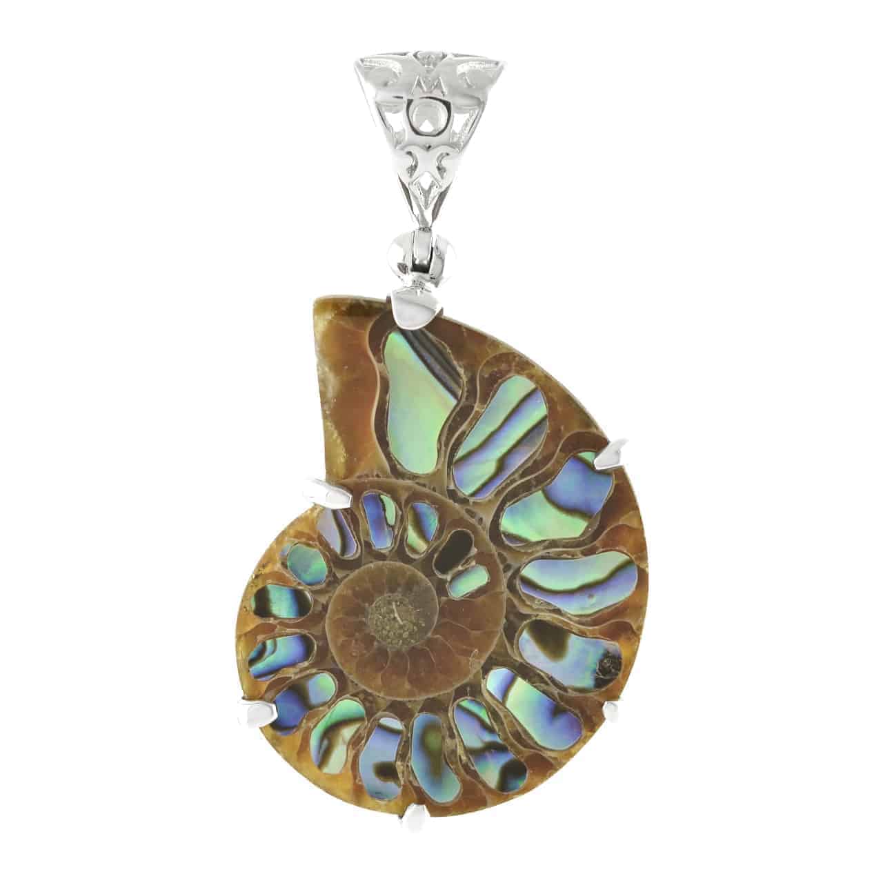 Starborn Ammonite with Abalone Shell Inlay Pendant in Sterling Silver - Large