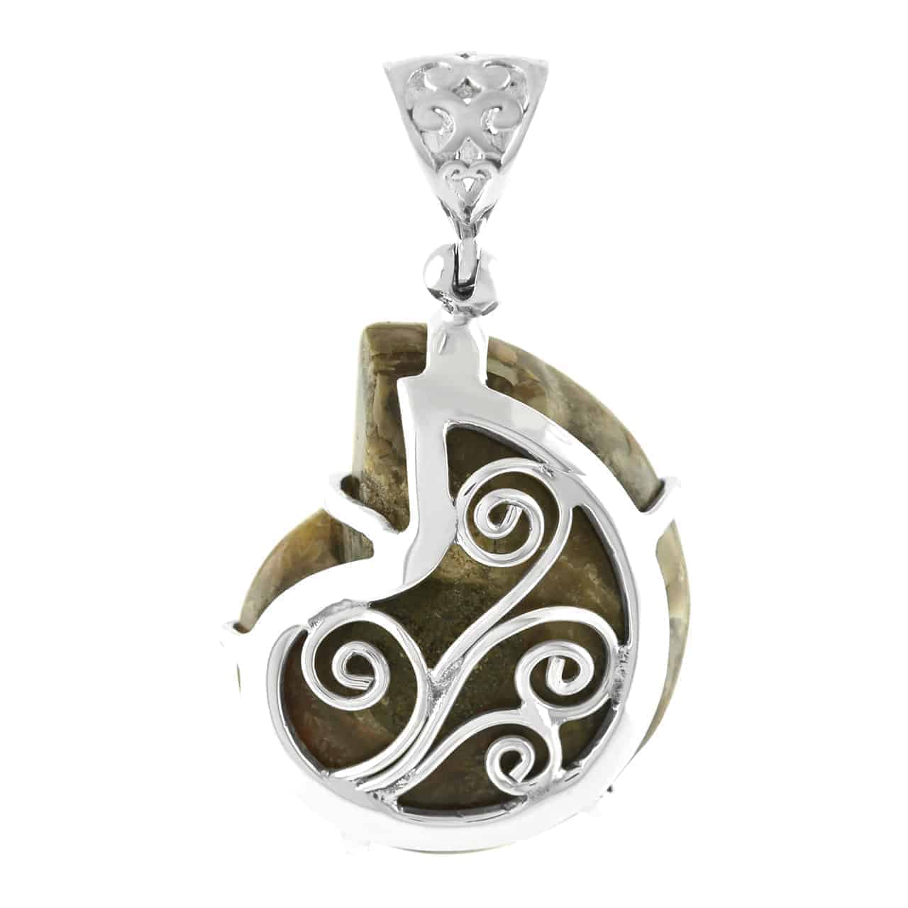 Starborn Ammonite with Abalone Shell Inlay Pendant in Sterling Silver - Large
