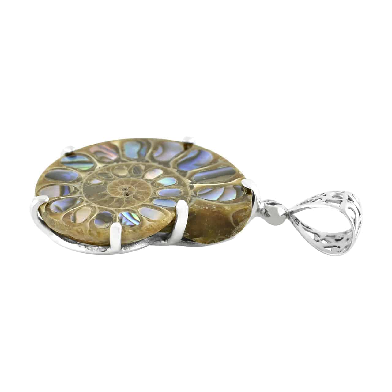 Starborn Ammonite with Abalone Shell Inlay Pendant in Sterling Silver - Large