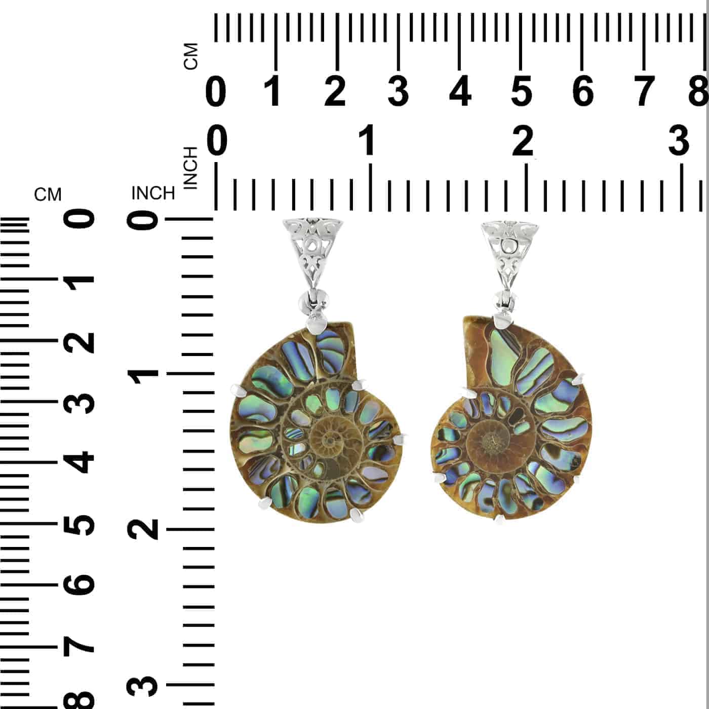Starborn Ammonite with Abalone Shell Inlay Pendant in Sterling Silver - Large