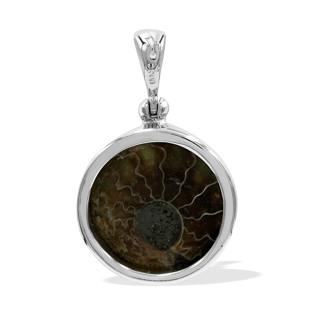 Starborn Round Ammonite with Sleeping Beauty Turquoise Inlay Pendant in Sterling Silver