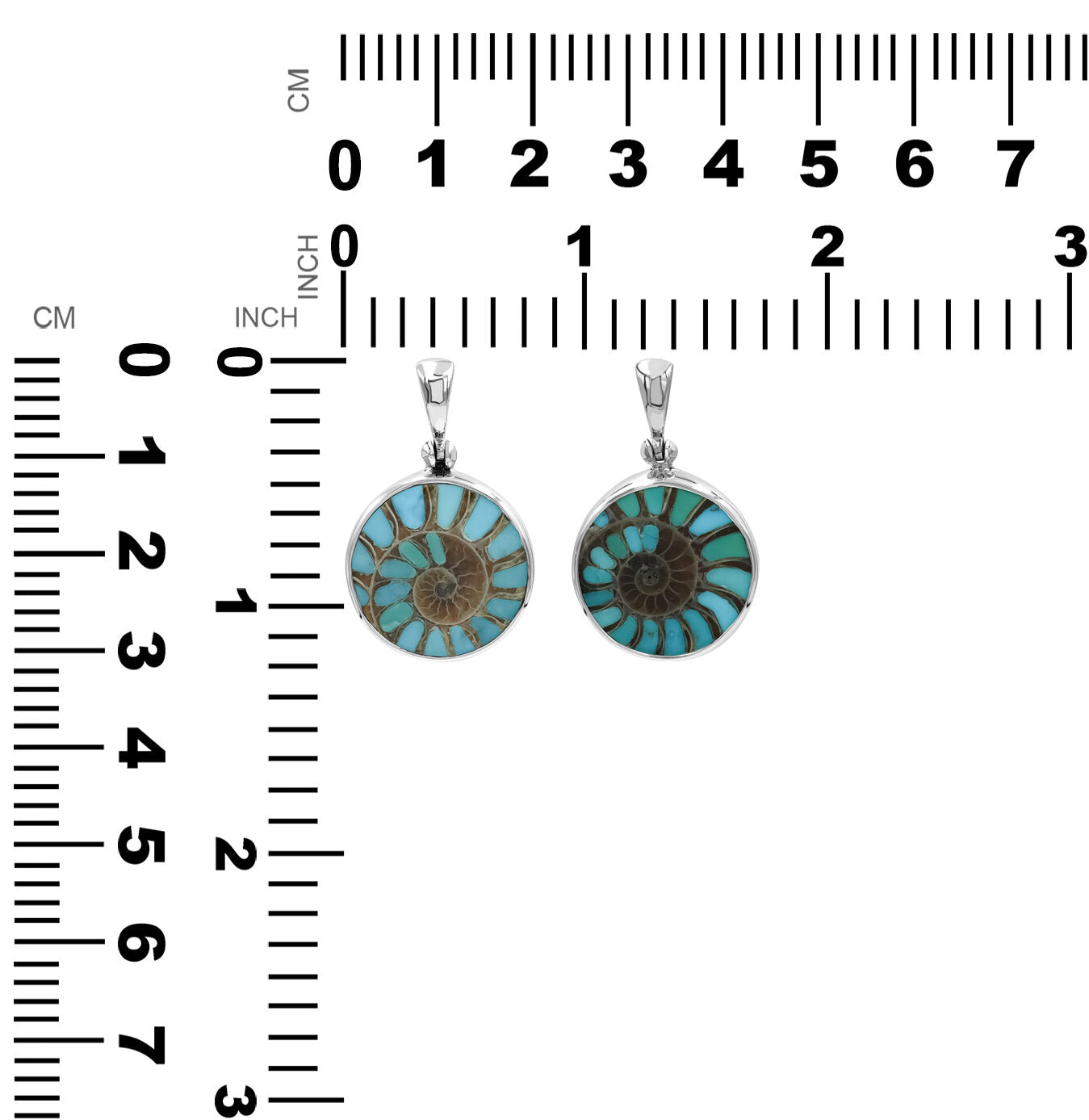Starborn Round Ammonite with Sleeping Beauty Turquoise Inlay Pendant in Sterling Silver