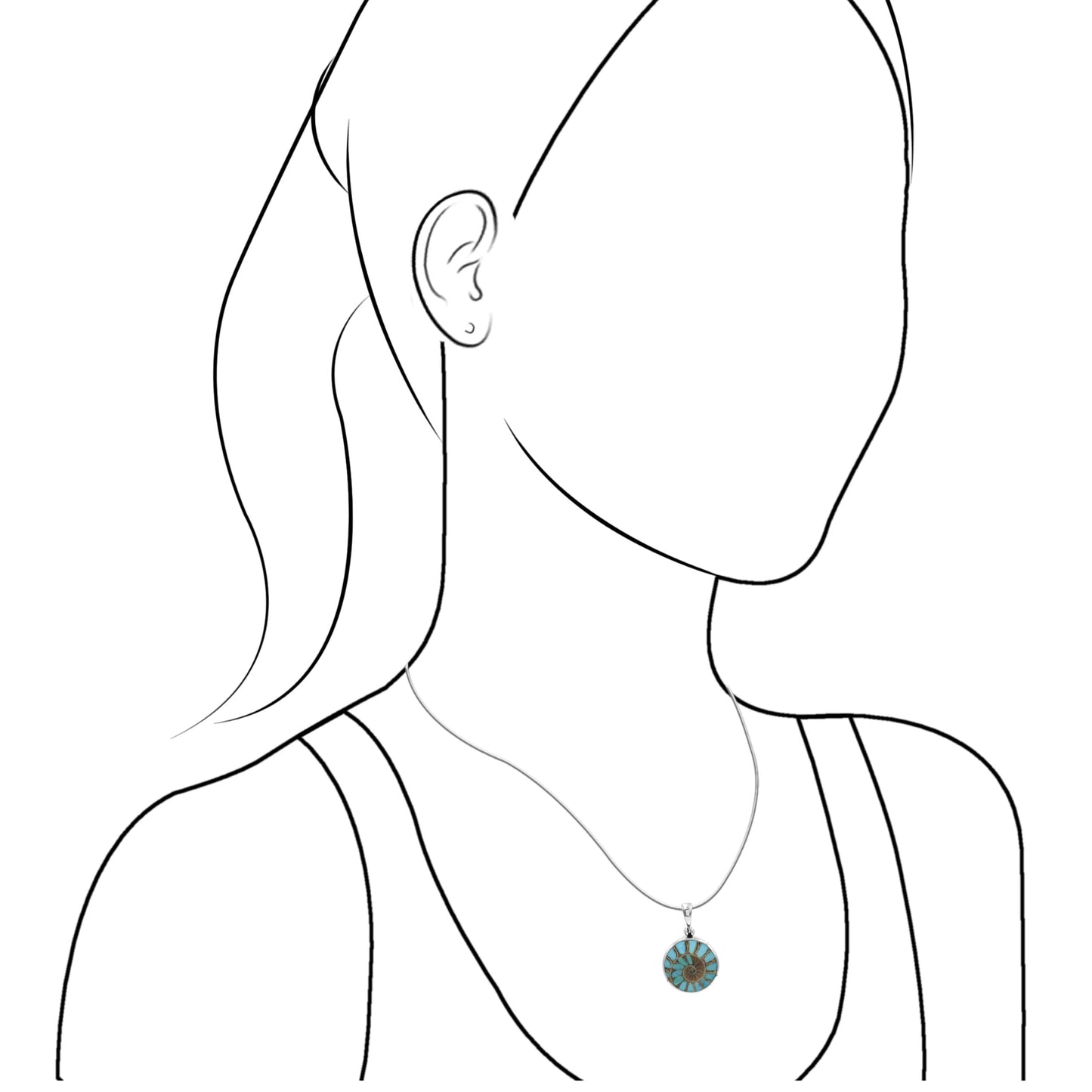 Starborn Round Ammonite with Sleeping Beauty Turquoise Inlay Pendant in Sterling Silver
